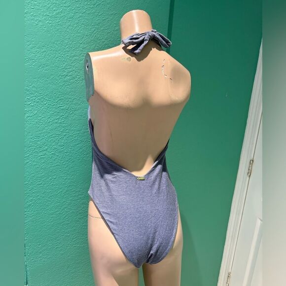 Beach Bunny Blue Halter One Piece Swimsuit - Picture 3 of 6